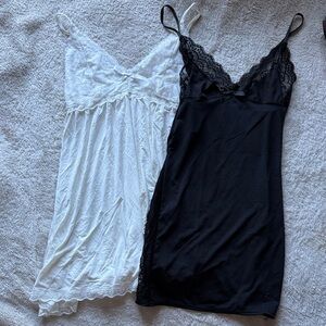 Lace Trim Chemise Set - Black & White